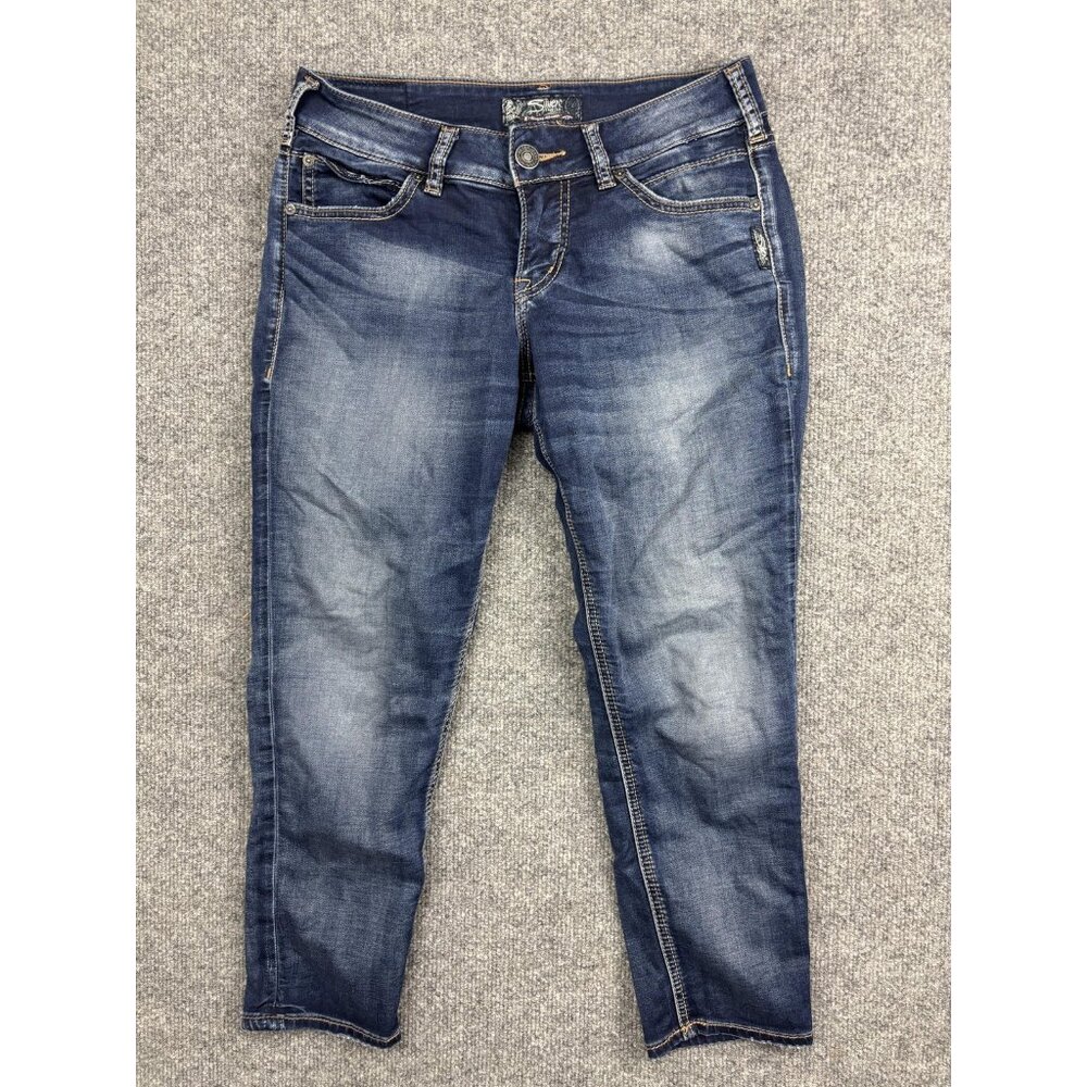 Silver Jeans Co Suki Mid Capri Jeans‎ Womens 28x24 Blue Stretch Denim Faded